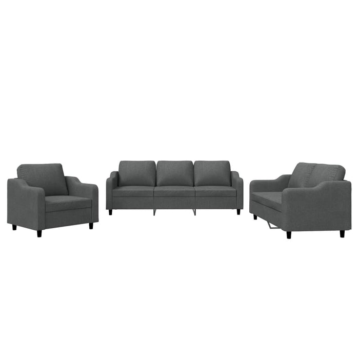 Set de canapele cu perne, 3 piese, gri închis, textil - WALTI WALTI