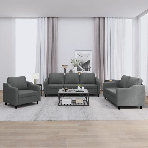 Set de canapele cu perne, 3 piese, gri închis, textil - WALTI WALTI