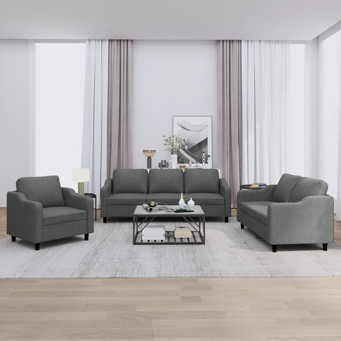 Set de canapele cu perne, 3 piese, gri închis, textil - WALTI WALTI