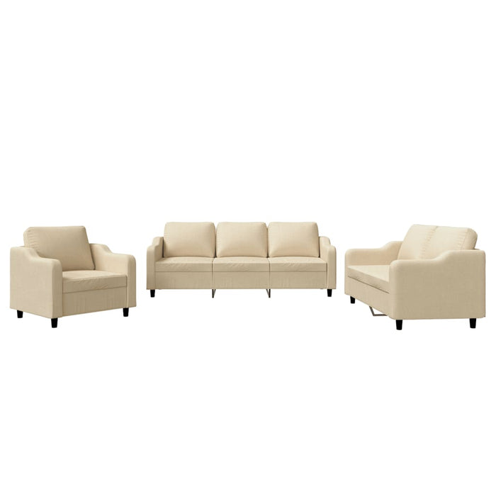 Set de canapele cu perne, 3 piese, crem, textil - WALTI WALTI