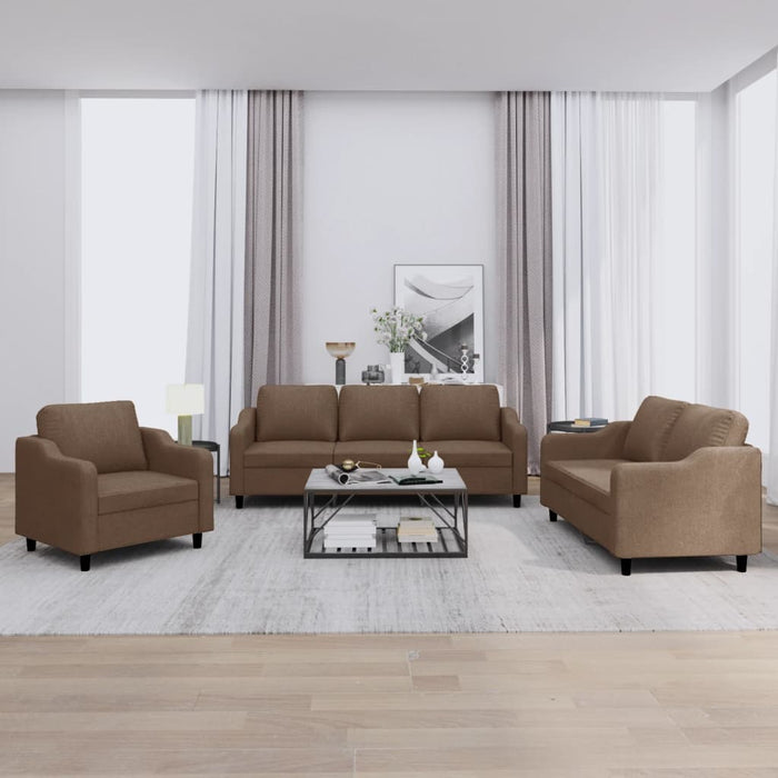 Set de canapele cu perne, 3 piese, maro, textil WALTI