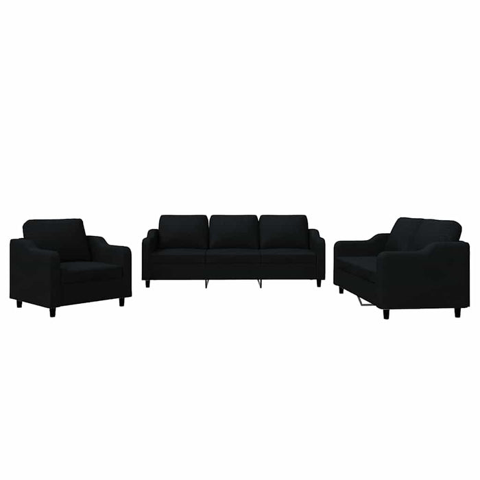 Set de canapele cu perne, 3 piese, negru, textil - WALTI WALTI