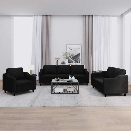 Set de canapele cu perne, 3 piese, negru, textil - WALTI WALTI