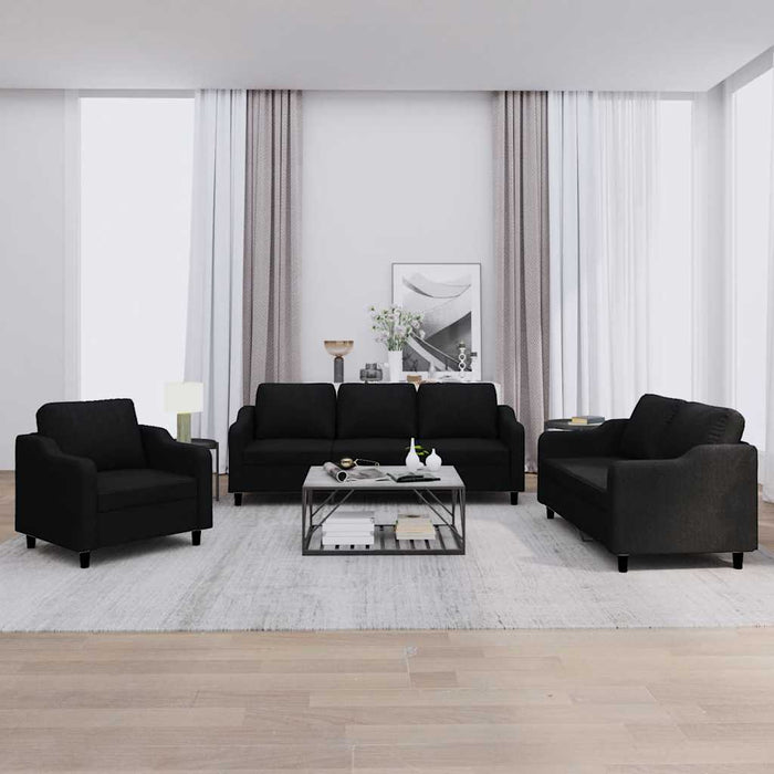 Set de canapele cu perne, 3 piese, negru, textil - WALTI WALTI