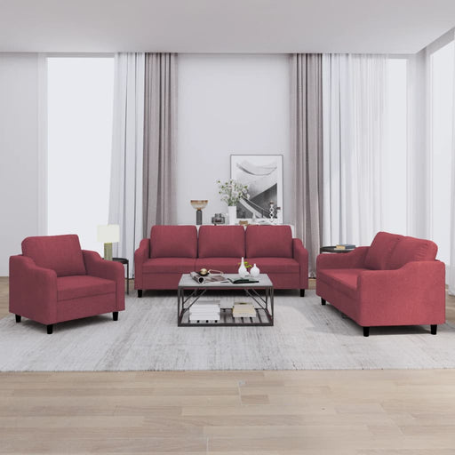 Set canapea cu perne, 3 piese, roșu vin, material textil - WALTI WALTI