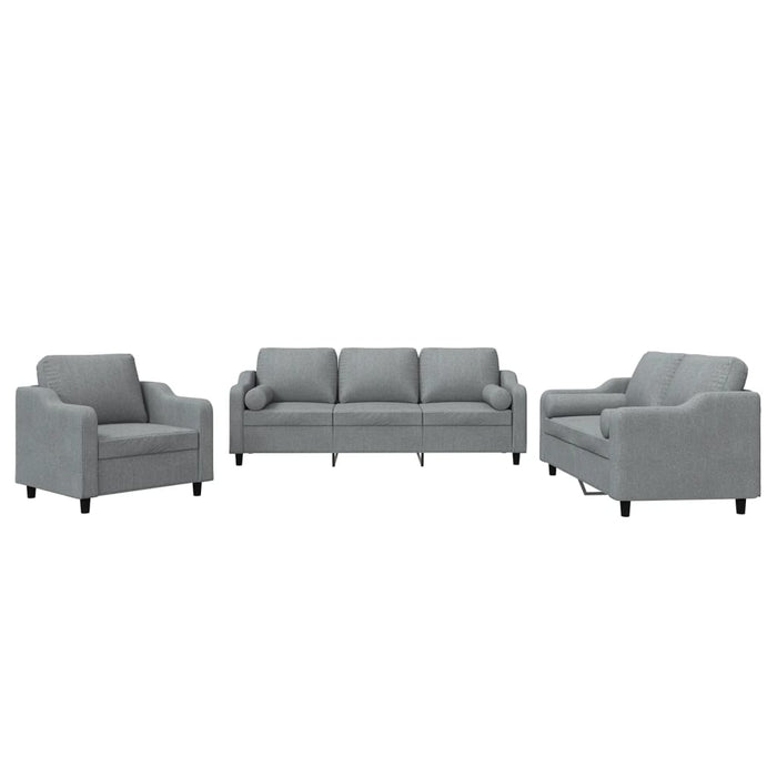 Set de canapele cu perne, 3 piese, gri deschis, textil - WALTI WALTI