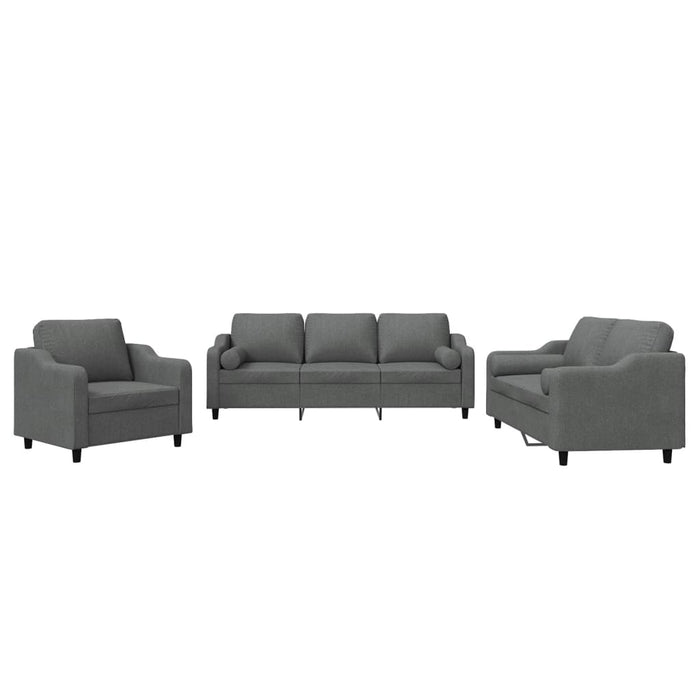 Set de canapele cu perne, 3 piese, gri închis, textil - WALTI WALTI