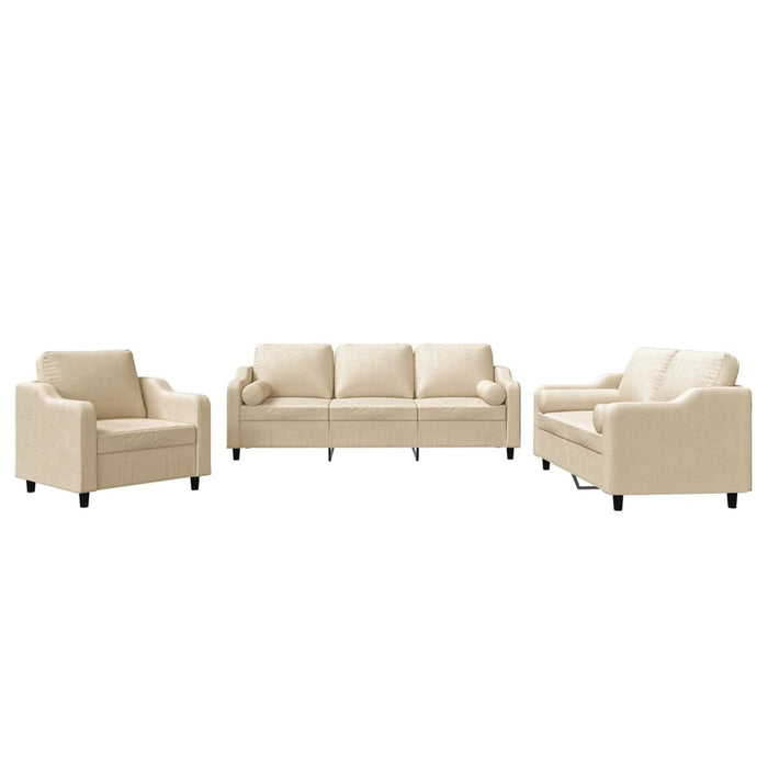 Set de canapele cu perne, 3 piese, crem, textil - WALTI WALTI