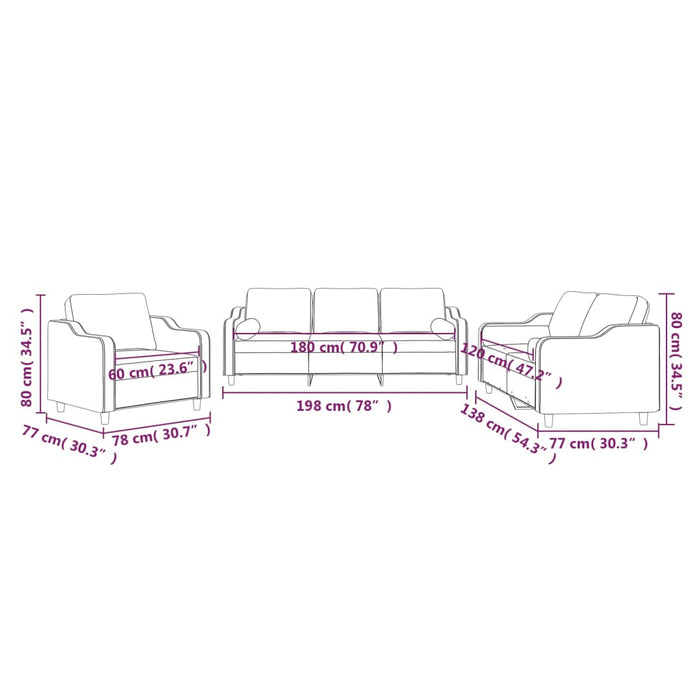 Set de canapele cu perne, 3 piese, crem, textil - WALTI WALTI