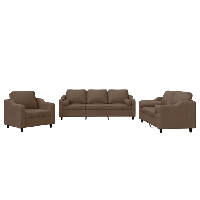 Set de canapele cu perne, 3 piese, maro, textil WALTI