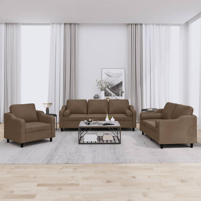 Set de canapele cu perne, 3 piese, maro, textil WALTI