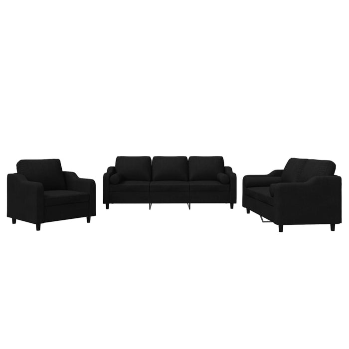 Set de canapele cu perne, 3 piese, negru, textil - WALTI WALTI