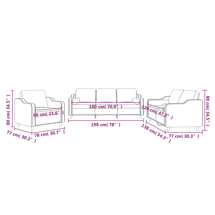 Set de canapele cu perne, 3 piese, negru, textil - WALTI WALTI