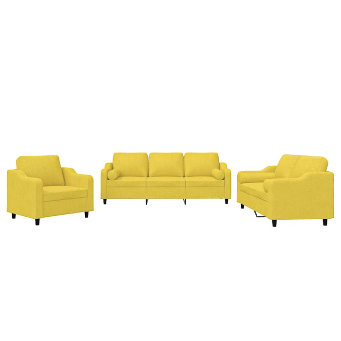 Set de canapele cu perne, 3 piese, galben deschis, textil WALTI