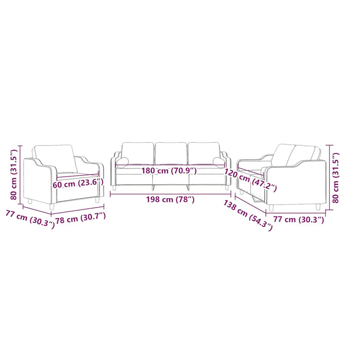Set de canapele cu perne, 3 piese, galben deschis, textil WALTI