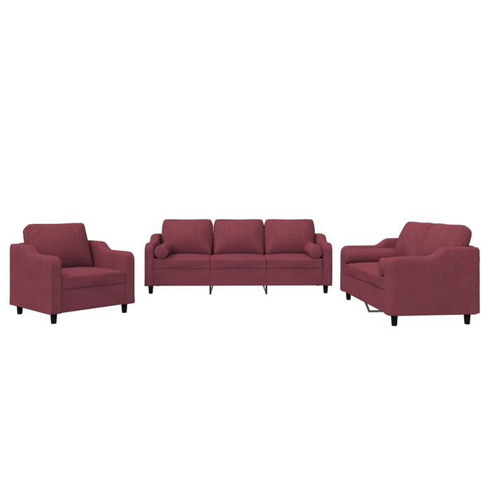 Set canapea cu perne, 3 piese, roșu vin, material textil WALTI