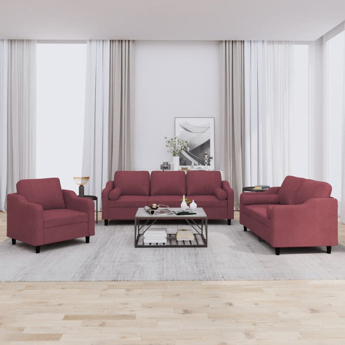 Set canapea cu perne, 3 piese, roșu vin, material textil WALTI
