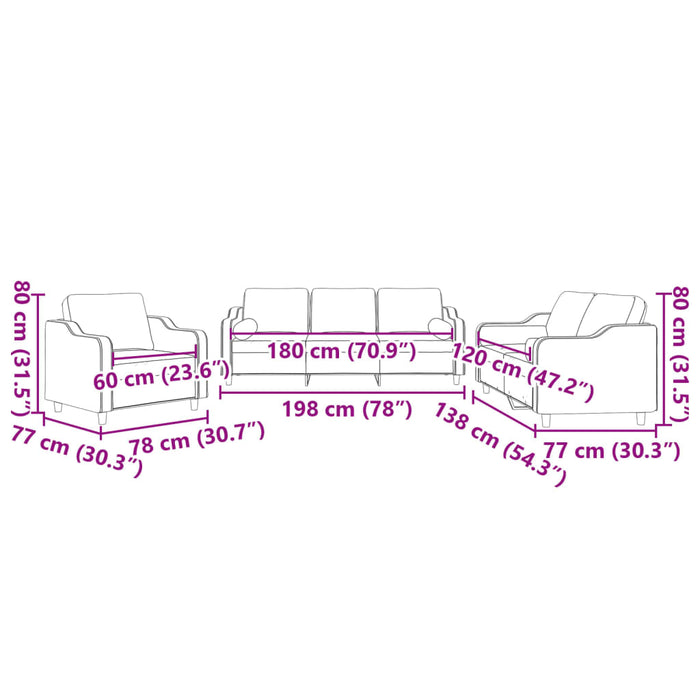Set de canapele cu perne, 3 piese, gri taupe, textil - WALTI WALTI
