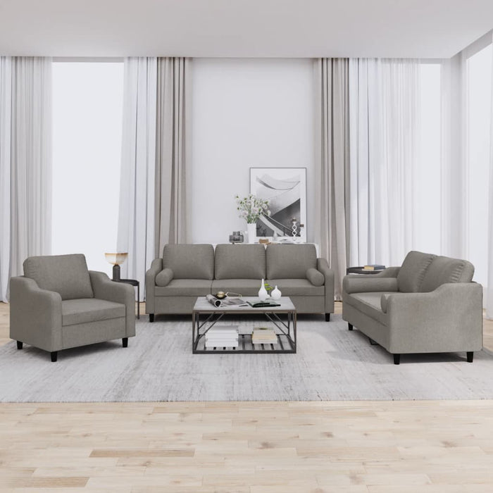 Set de canapele cu perne, 3 piese, gri taupe, textil - WALTI WALTI