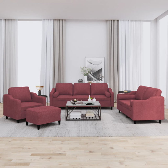 Set canapea cu perne, 4 piese, roșu vin, material textil - WALTI WALTI