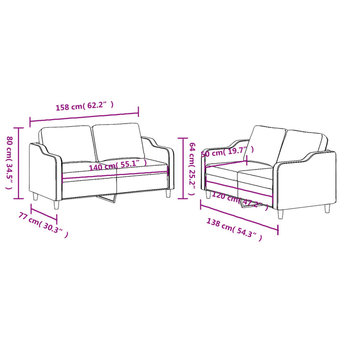 Set de canapele cu perne, 2 piese, maro, textil - WALTI WALTI