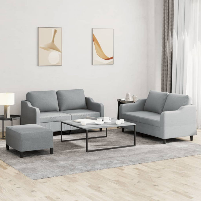 Set de canapele cu perne, 3 piese, gri deschis, textil - WALTI WALTI