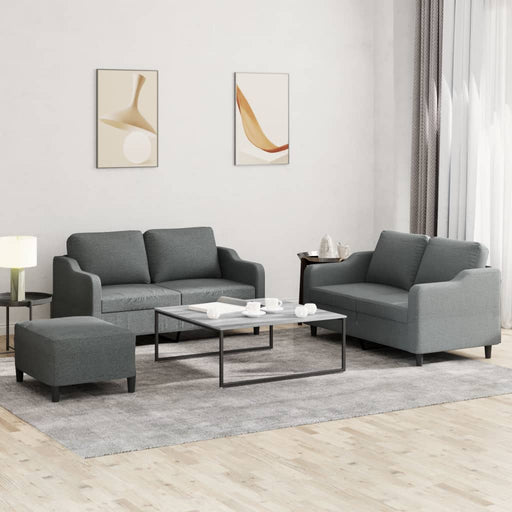 Set de canapele cu perne, 3 piese, gri închis, textil - WALTI WALTI
