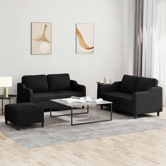Set de canapele cu perne, 3 piese, negru, textil - WALTI WALTI