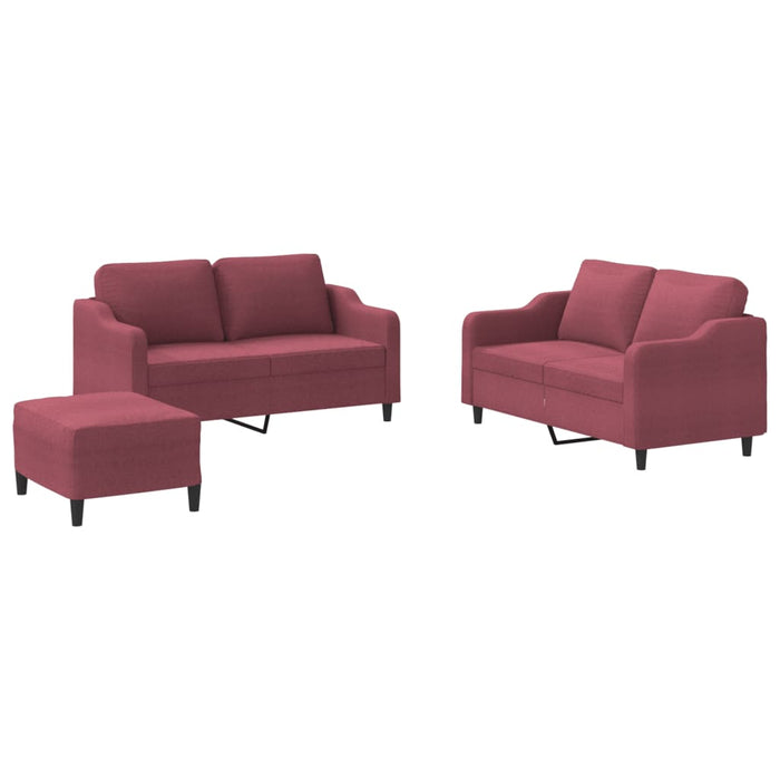Set canapea cu perne, 3 piese, roșu vin, material textil - WALTI WALTI