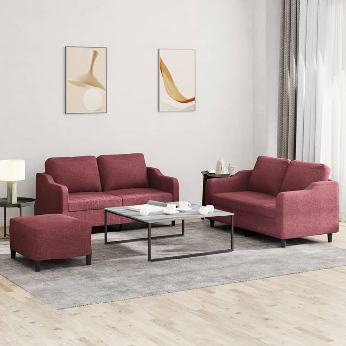 Set canapea cu perne, 3 piese, roșu vin, material textil - WALTI WALTI