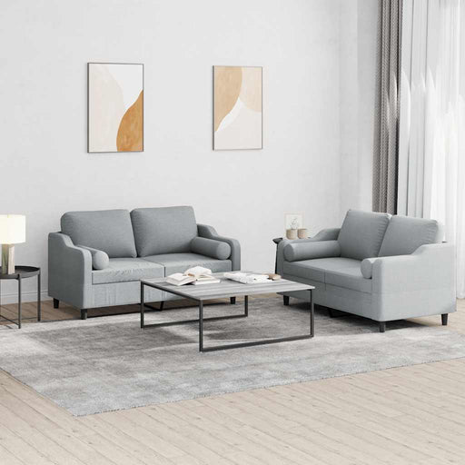 Set de canapele cu perne, 2 piese, gri deschis, material textil - WALTI WALTI
