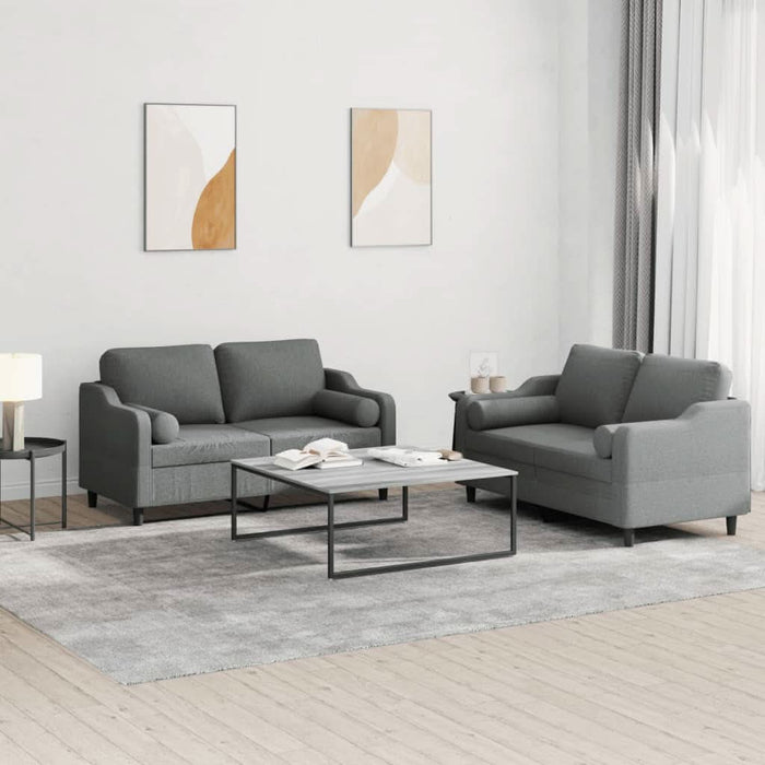 Set de canapele cu perne, 2 piese, gri închis, material textil - WALTI WALTI