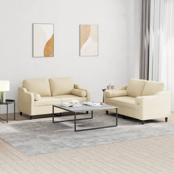 Set de canapele cu perne, 2 piese, crem, material textil - WALTI WALTI