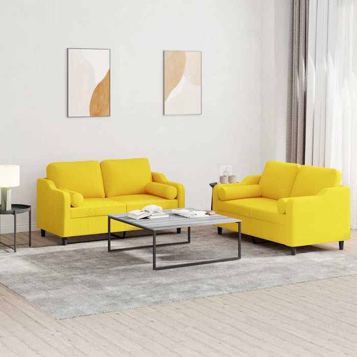 Set de canapele cu perne, 2 piese, galben deschis, textil WALTI