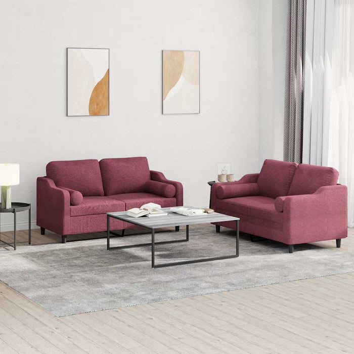 Set canapea cu perne, 2 piese, roșu vin, material textil - WALTI WALTI