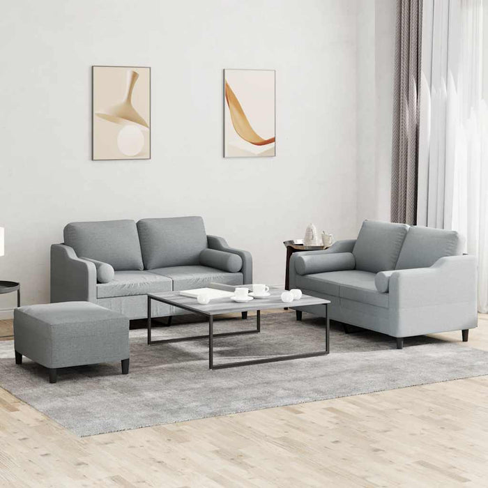 Set de canapele cu perne, 3 piese, gri deschis, textil - WALTI WALTI