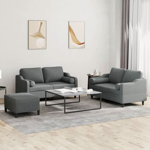 Set de canapele cu perne, 3 piese, gri închis, textil - WALTI WALTI