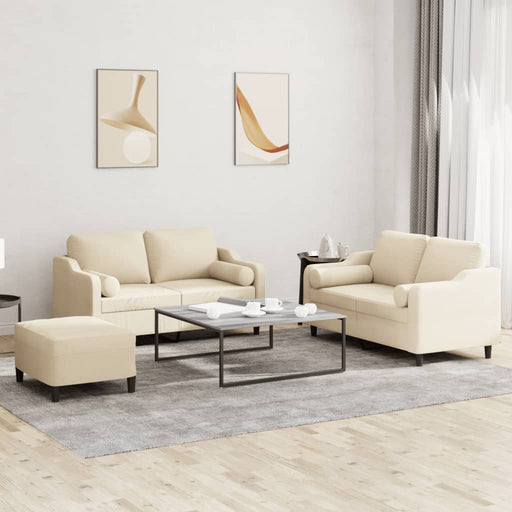 Set de canapele cu perne, 3 piese, crem, textil - WALTI WALTI
