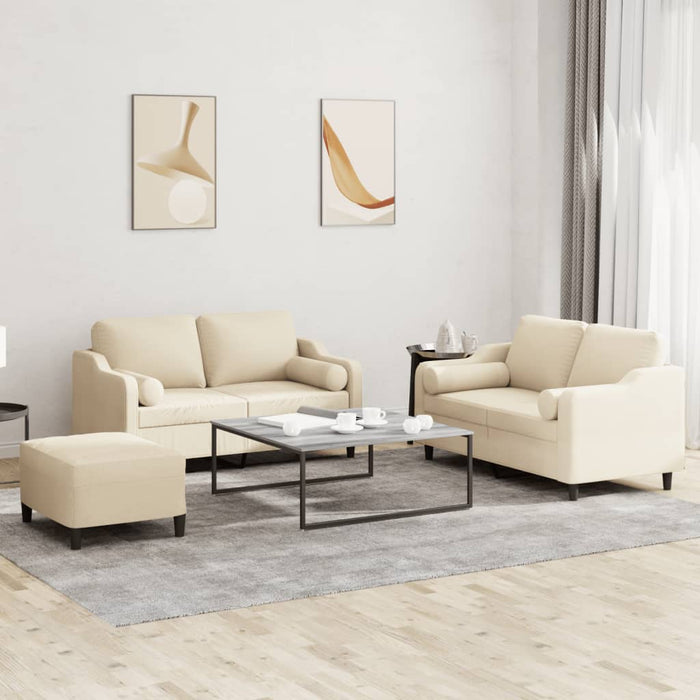 Set de canapele cu perne, 3 piese, crem, textil - WALTI WALTI