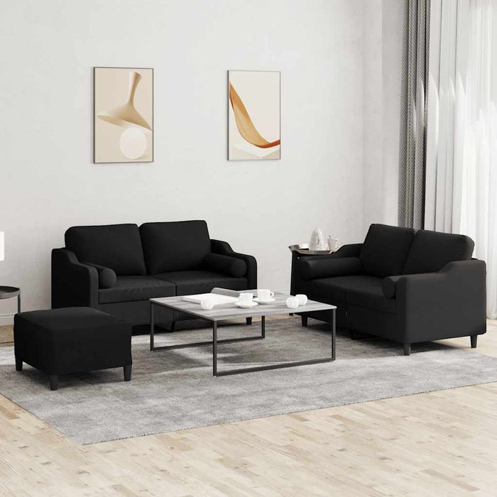Set de canapele cu perne, 3 piese, negru, textil - WALTI WALTI