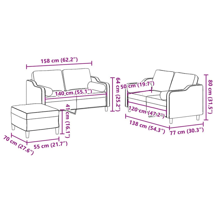 Set canapea cu perne, 3 piese, roșu vin, material textil - WALTI WALTI