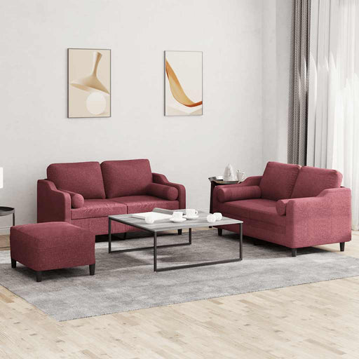 Set canapea cu perne, 3 piese, roșu vin, material textil - WALTI WALTI