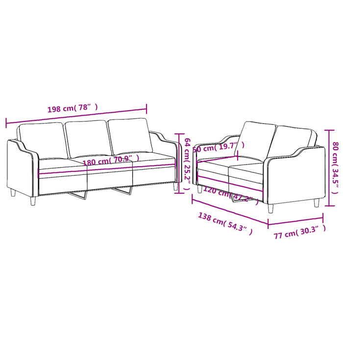 Set de canapea cu perne, 2 piese, gri taupe, material textil - WALTI WALTI