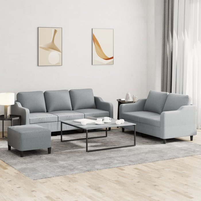 Set de canapele cu perne, 3 piese, gri deschis, textil - WALTI WALTI
