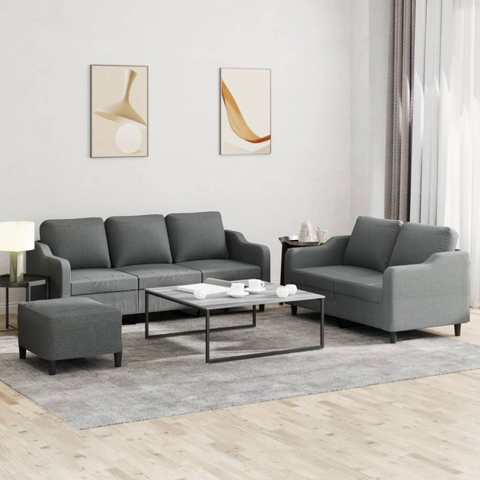 Set de canapele cu perne, 3 piese, gri închis, textil - WALTI WALTI