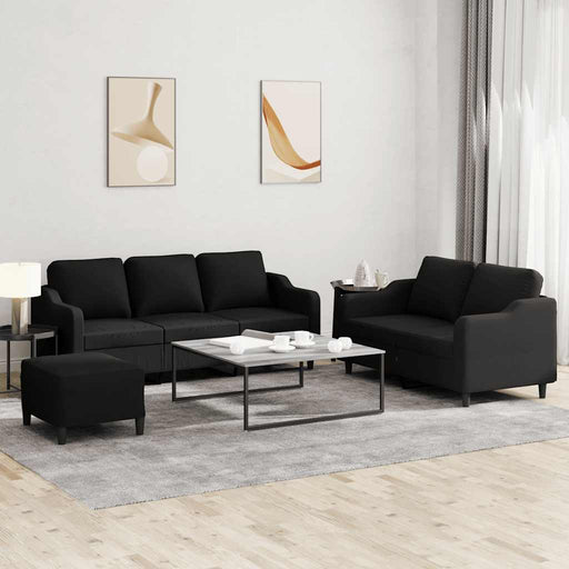 Set de canapele cu perne, 3 piese, negru, textil - WALTI WALTI