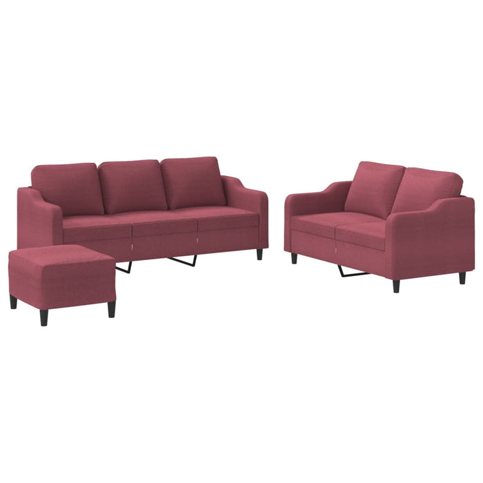 Set canapea cu perne, 3 piese, roșu vin, material textil - WALTI WALTI