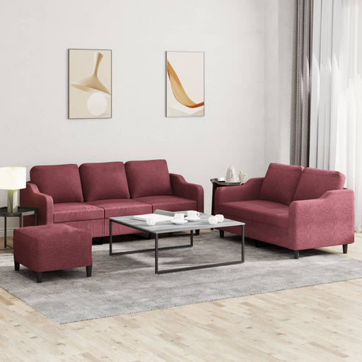 Set canapea cu perne, 3 piese, roșu vin, material textil - WALTI WALTI