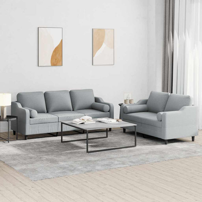 Set de canapele cu perne, 2 piese, gri deschis, material textil - WALTI WALTI