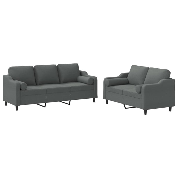 Set de canapele cu perne, 2 piese, gri închis, material textil - WALTI WALTI
